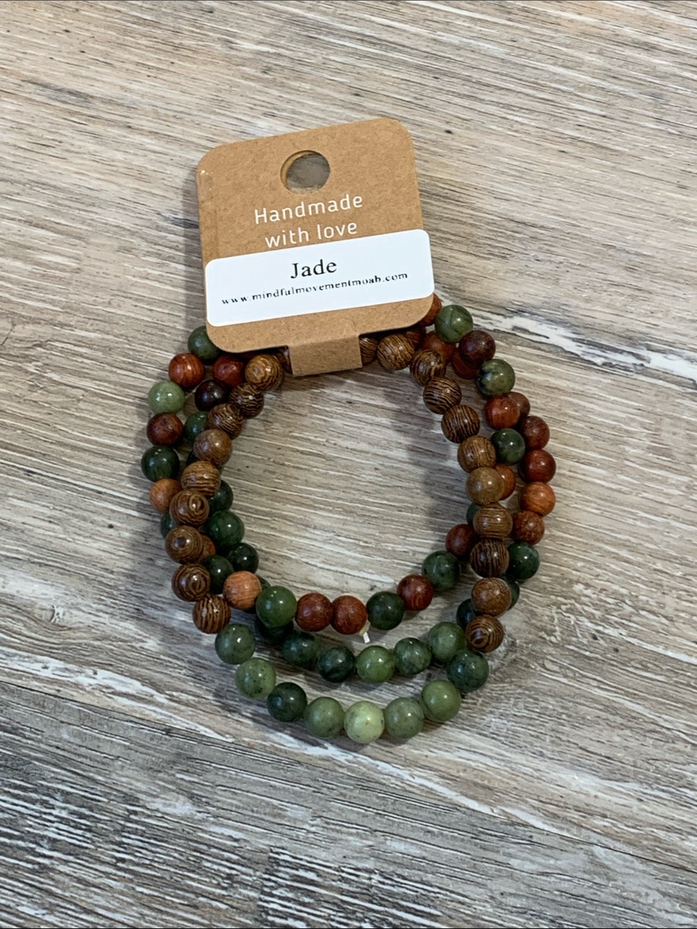 3/$10💕 Handmade Jade and Wood Bead Stretch Bracelet Set